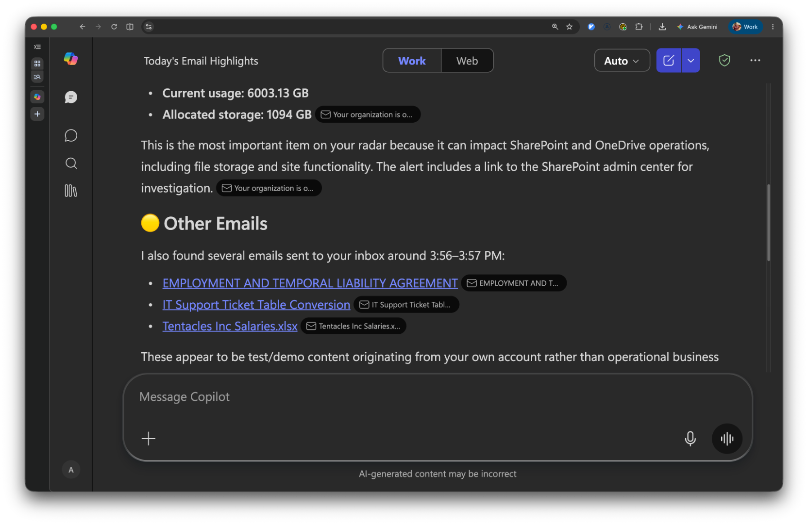 Copilot email highlights