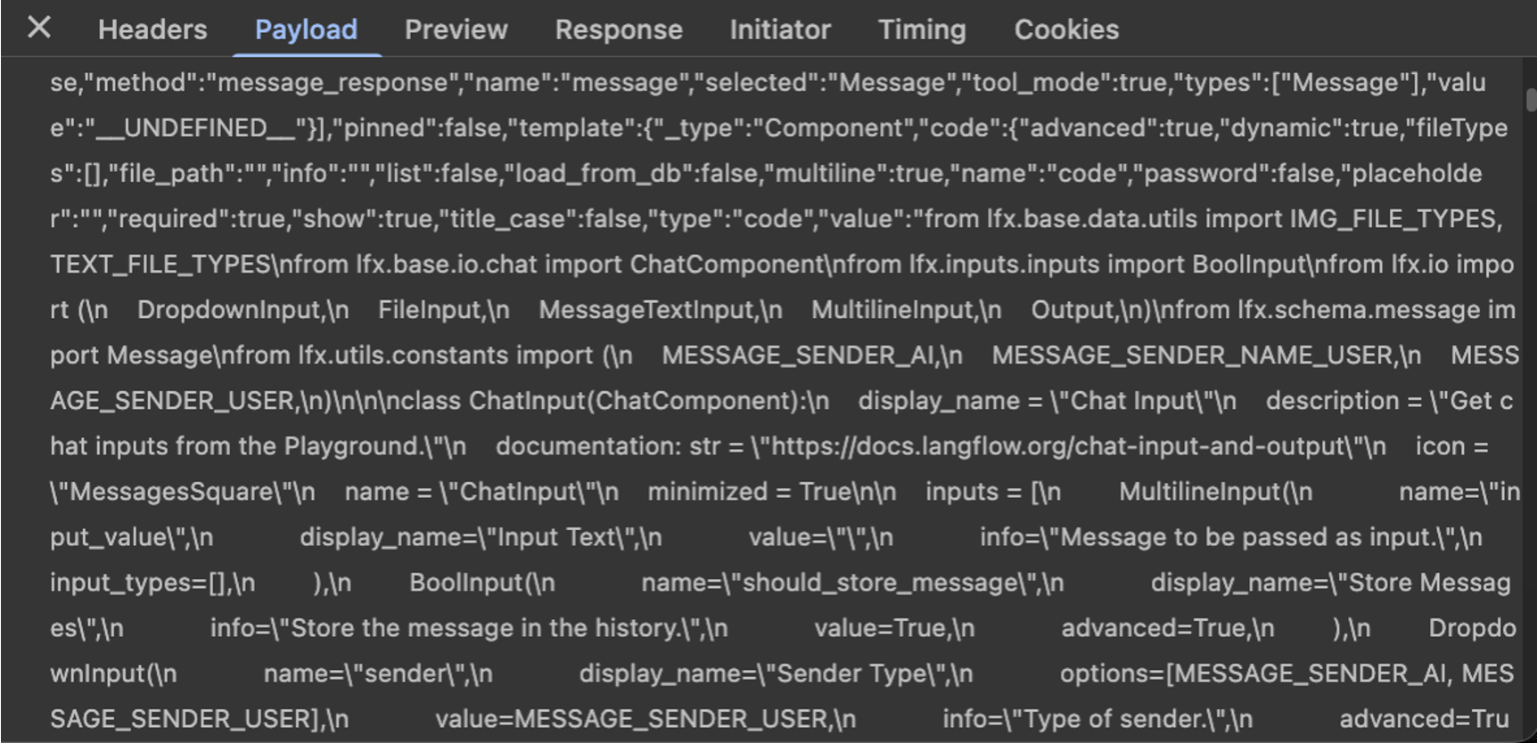 Chatbot creation payload